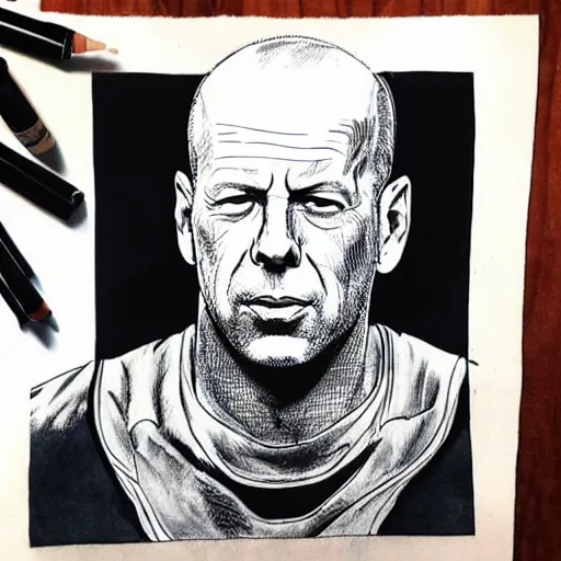 Image similar to bruce willis, ink manga drawing