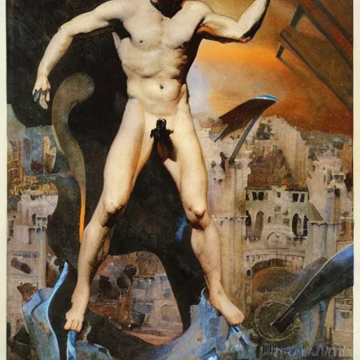 Prompt: perseus lost in a labyrinth, by dean cornwell,