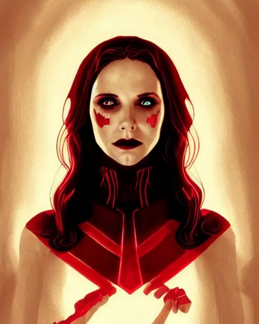 Image similar to Scarlet witch outfit Sarah Michelle Gellar, black magic, symmetrical face symmetrical eyes, realistic character concept, full body, scary pose, comic book, illustration,;cinematic lighting, high resolution, Charlie Bowater, Norman Rockwell, symmetrical eyes, single face, detailed and intricate, beautiful
