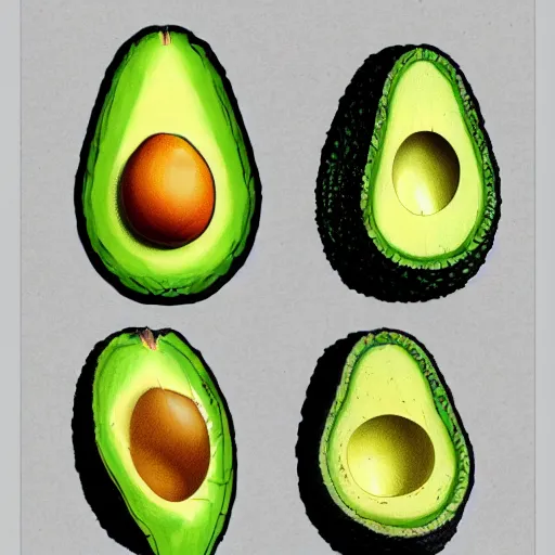 Image similar to anatomy of a avocado, da vinci notes, ultradetailed, anatomy study, artstation
