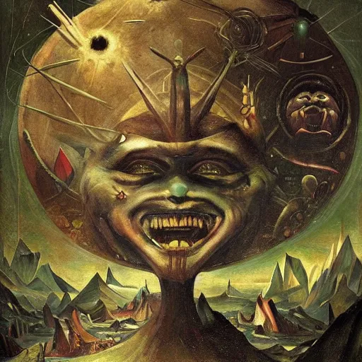 Prompt: polaris, the north star, the pole star, evil and monstrous, winking hideously like an insane watching eye which strives to convey some strange message, yet recalls nothing save that it once had a message to convey, artstation, artgerm, 8 k, highly detailed, by hieronymus bosch