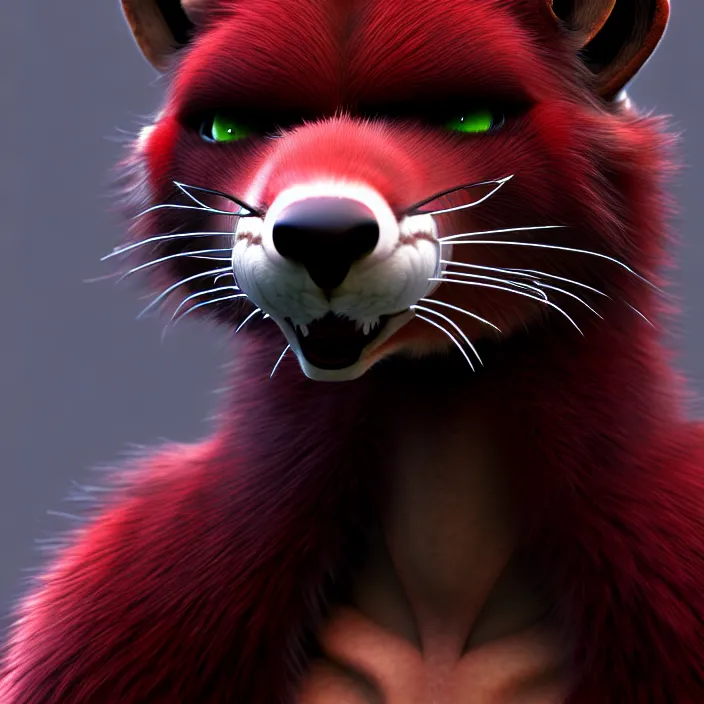 Image similar to furry - male - red - black - weasel - geistcaller - fursona uhd ue 5 visual novel pc game expressions, photorealistic