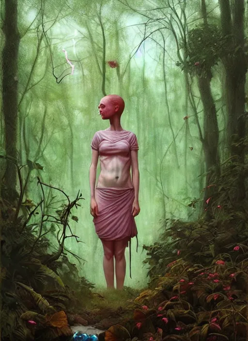 Image similar to bubblegum in the woods by a stream, river gorgeous lighting, lush forest foliage blue sky a hyper realistic painting by chiara bautista and beksinski and norman rockwell and greg rutkowski, tom bagshaw weta studio, and lucasfilm