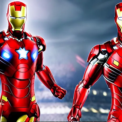 Image similar to Robert Lewandowski photorealistic face in ironman suit marvel superhero, 4k, detailed, pic, full body