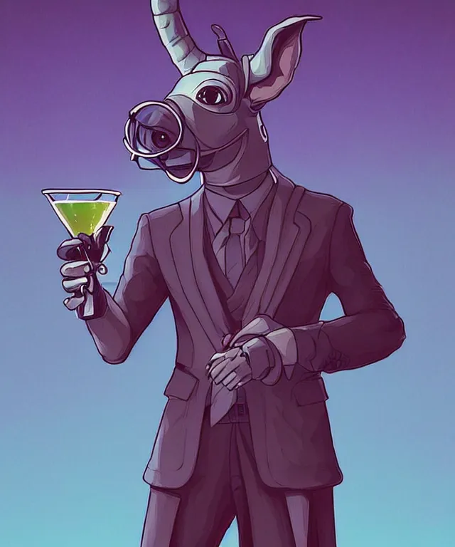 Image similar to a portrait of an anthropomorphic donkey holding a martini, cyberpunk!, fantasy, elegant, digital painting, artstation, concept art, matte, sharp focus, illustration, art by josan gonzalez