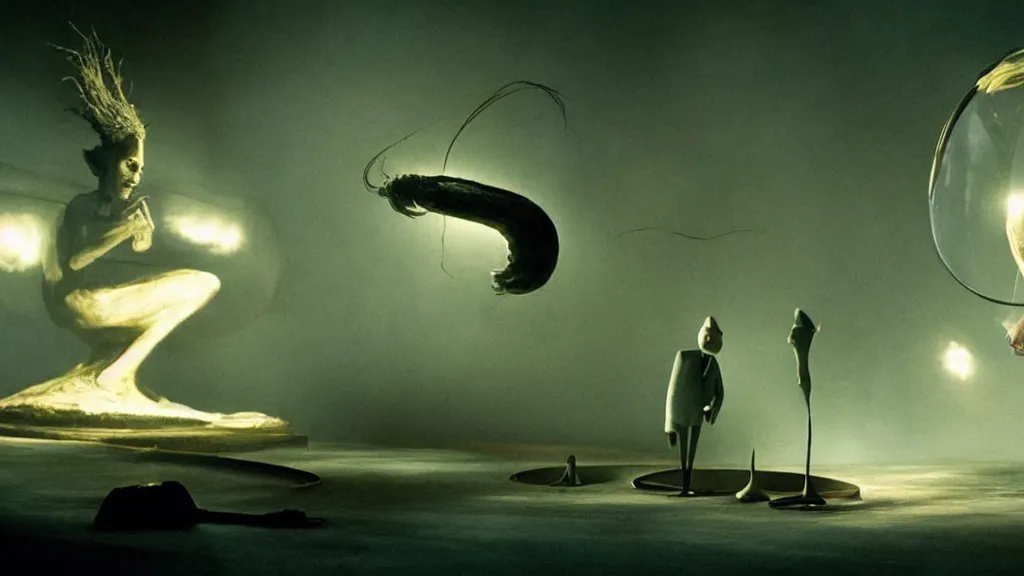 Prompt: aviophobia, film still from the movie directed by denis villeneuve and david cronenberg with art direction by salvador dali and dr. seuss