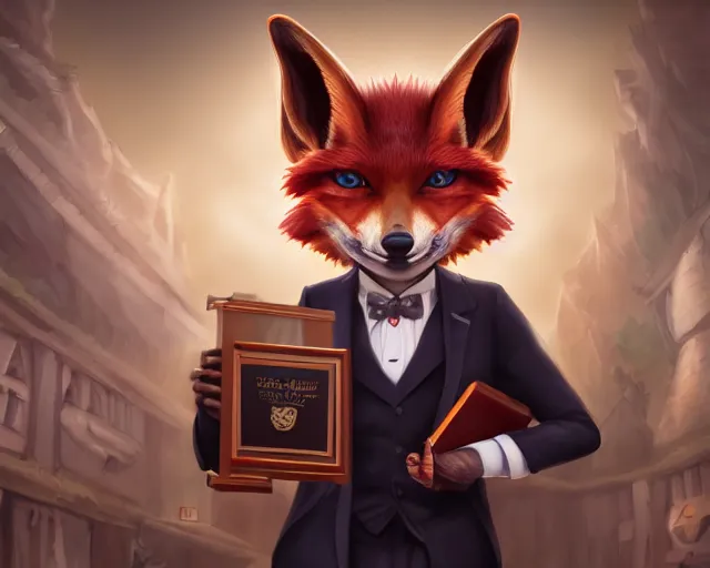 Prompt: award - winning extremely detailed fantasy art of a cute male anthropomorphic vulpes vulpes fulva teacher wearing suit working at a school, 4 k cinematic still, dramatic lighting