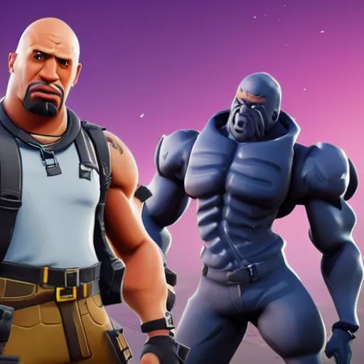 Image similar to screenshot from fortnite dwanye the rock jhonson as a fortnite character