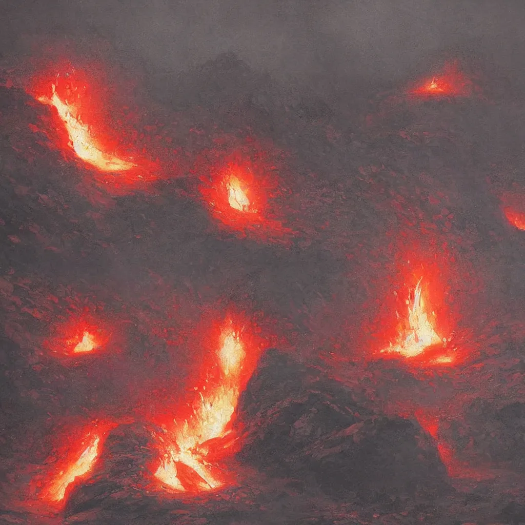 Image similar to overdetailed art, by greg rutkowski, lava on ground