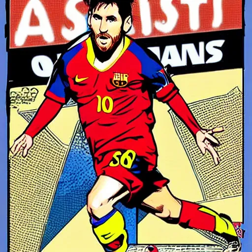 Image similar to comic book artwork of Messi as Robin