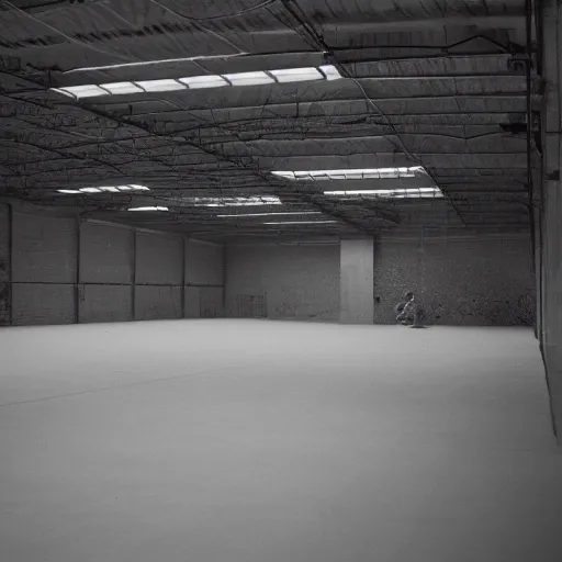 Prompt: empty warehouse room with a lone female mannequin cinestill 7 0's film