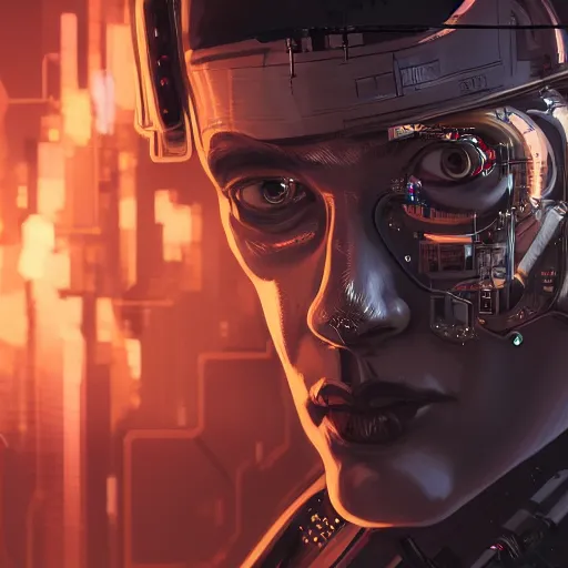 Prompt: a Portrait of a cyborg, cyberpunk, surrounded by smoke, award-winning art, highly creative, hyperrealistic, highly-detailed, by Sam Spratt, by Vlad Rodrig﻿u﻿e﻿z, computer screens in the background, trending on Artstation, dark, dramatic, cinematic, realistic studio lighting, realistic reflections, 4k, professional, canon