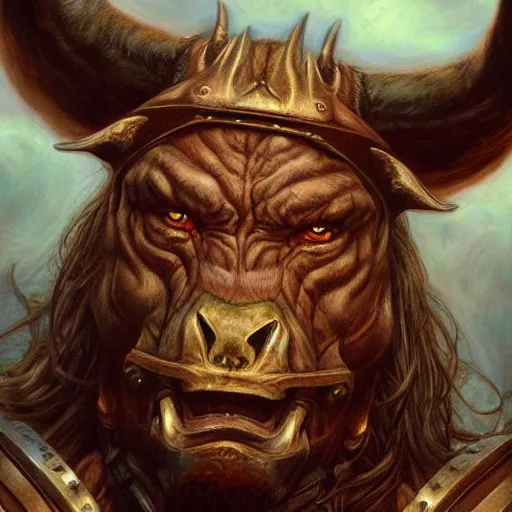 Image similar to Ferocious Minotaur portrait art by Donato Giancola and Bayard Wu, digital art, trending on artstation, 4k