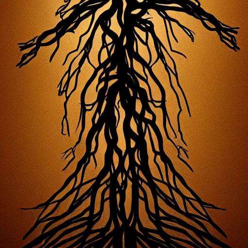 Prompt: digital art, Abstract art, humain body made of roots, intricate roots, trending on artstation, -640