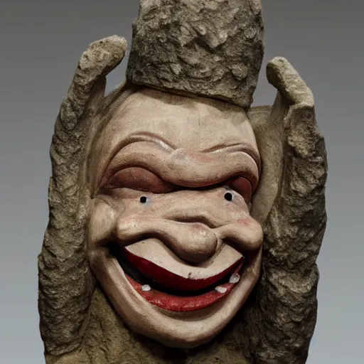 Image similar to grotesque medieval sculpture of howdy doody, detailed rough stone texture