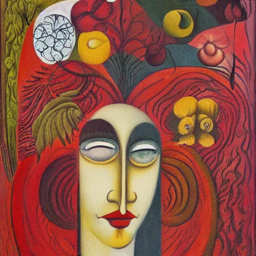 Image similar to floral face portrait by leonetto cappiello and wojciech siudmak and ernst fuchs, anni albers, oil on canvas