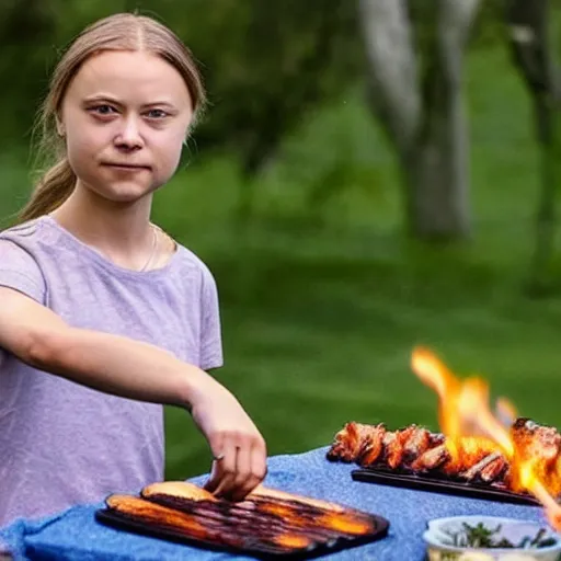 Image similar to photo of greta thunberg having a bbq