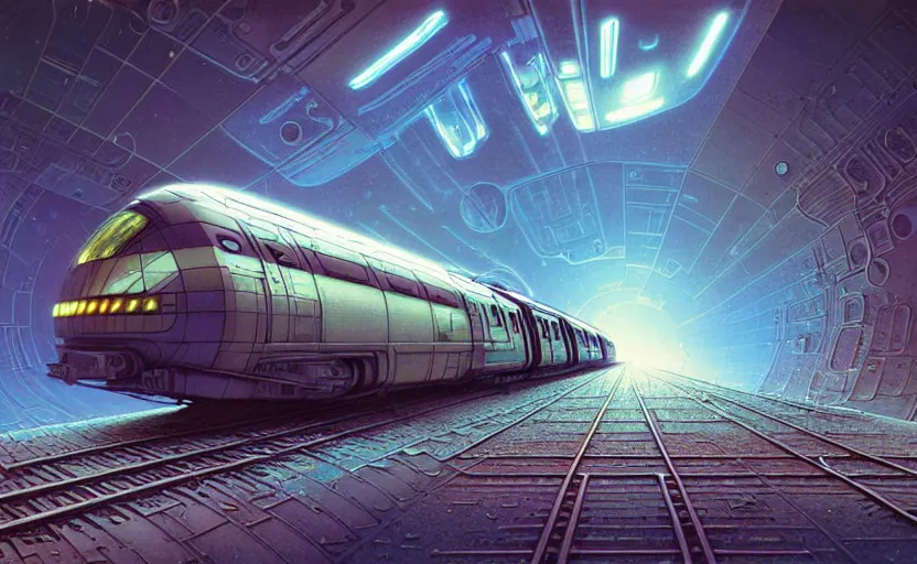 Image similar to urban train design only! 2 0 5 0 s retro future art 1 9 7 0 s science fiction borders lines decorations space machine, mech, robot. muted colors. by jean - baptiste monge, ralph mcquarrie, marc simonetti, 1 6 6 7. mandelbulb 3 d, fractal flame, jelly fish, coral, cinematic lightning