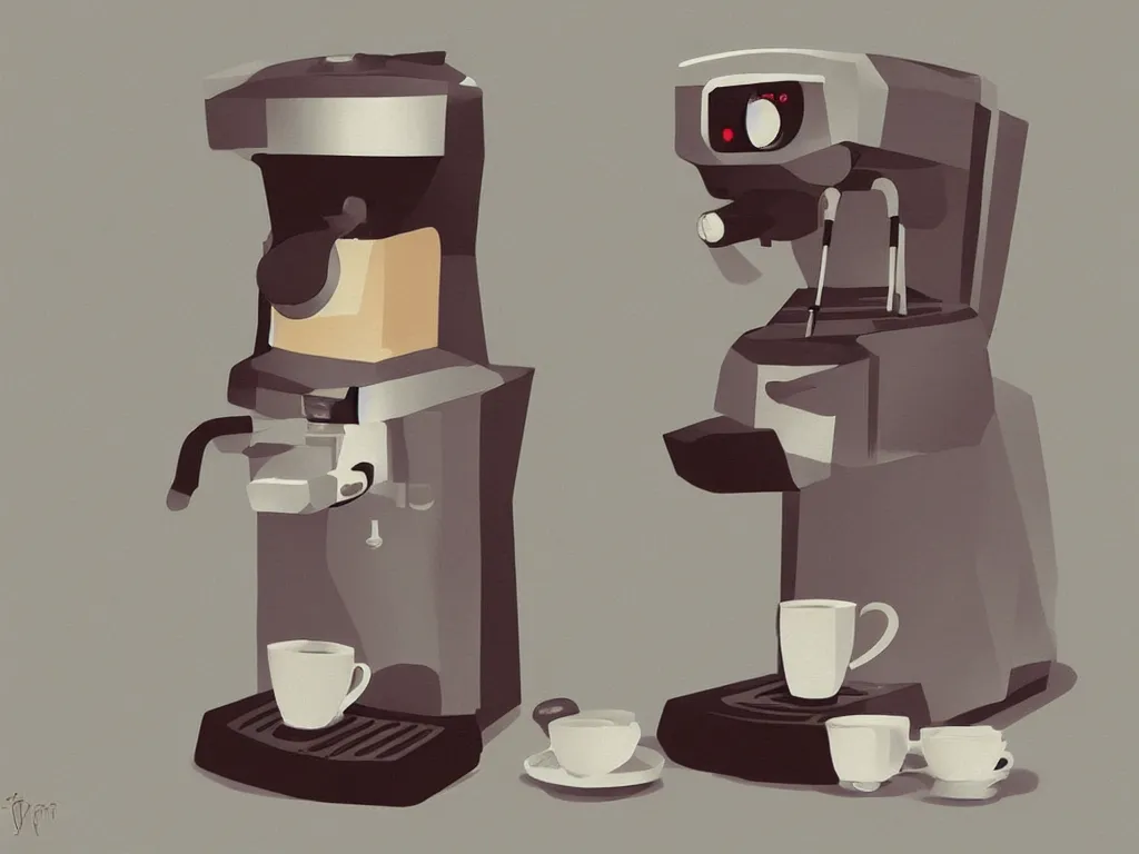 Image similar to coffee machine, by pixar, serene illustration, fresh colors, trending on artstation