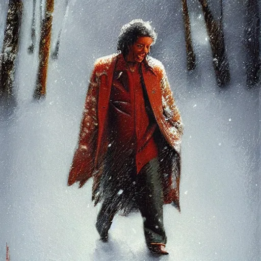 Prompt: Djavan Brazilian Singer in the snow, artwork by Craig Mullins,Movie poster, detailed, trending on artstation