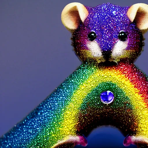 Image similar to a hamster made out of rainbow gems, 8k, hd, light reflection