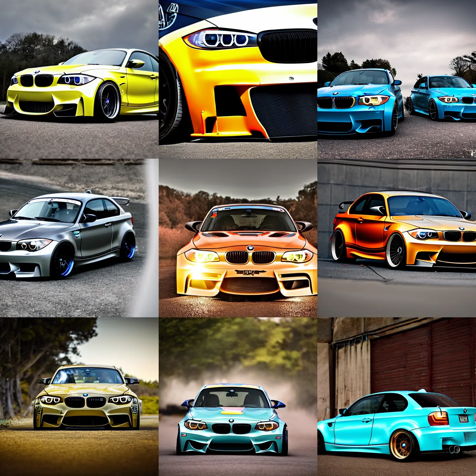 Prompt: bmw 1 m solar punk japanese touge halo headlights, beautiful photography