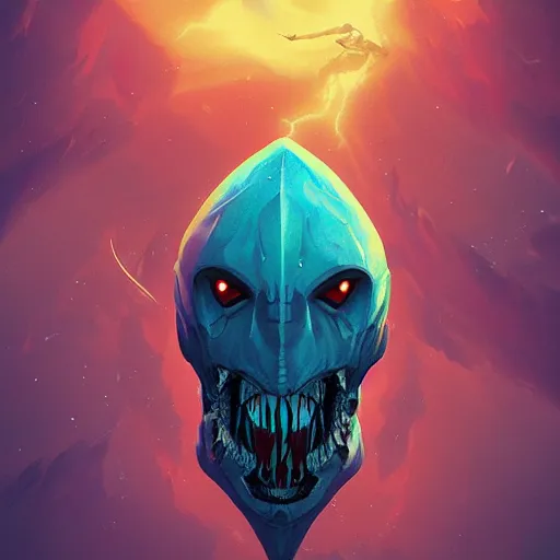 Image similar to deadly demonic floating galaxy polygon shark pocket cooler ghoul, by j. m. w. turner and ross tran and felix vallotton, dutch golden age, tiki, trending on cgsociety