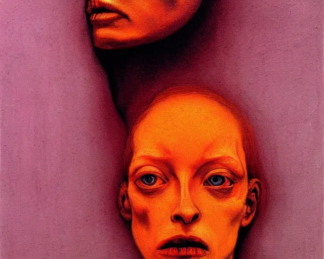 Prompt: by francis bacon, beksinski, mystical redscale photography evocative lips. kat dennings uma thurman christina hendricks tilda swinton