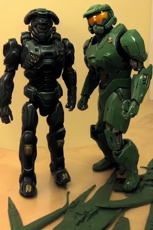 Prompt: doom marine and master chief hanging out