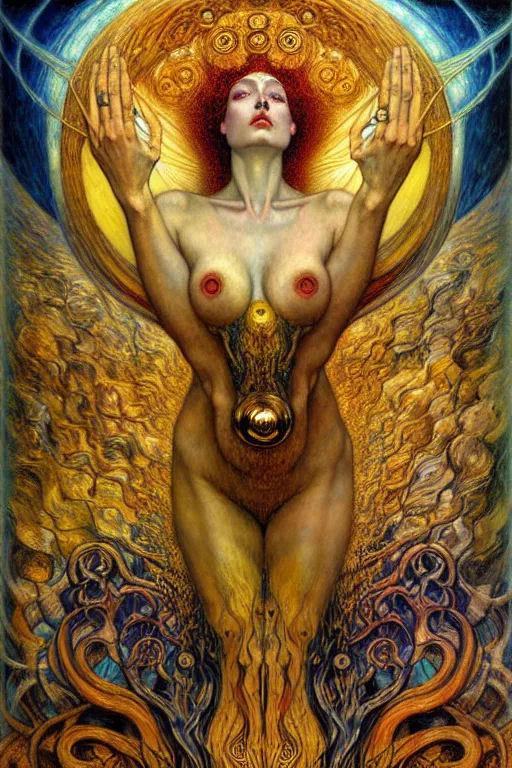 Image similar to Divine Chaos Engine by Karol Bak, Jean Delville, William Blake, Gustav Klimt, and Vincent Van Gogh, symbolist, visionary