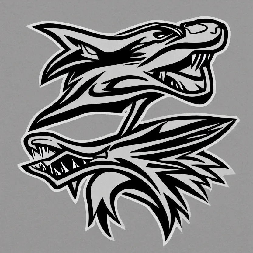 Image similar to Sketch of a velociraptor playing hockey, sports logo, black and white