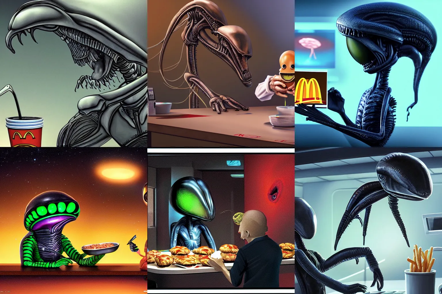 Prompt: alien ordering McDonald's, hyperrealistic 4k, trending on art station