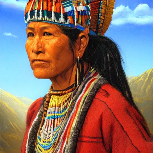 Image similar to portrait of an inca woman ( 3 5 ) from mesoamerica, an oil painting by ross tran and thomas kincade