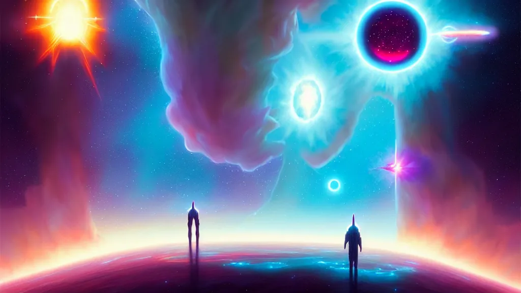 Image similar to celestial gateway, birth and death of a star by christopher balaskas and john harris and dan mumford and josan gonzalez and beeple, hyperrealistic, high detail, ultra detailed, space, nebula, sharp focus, stellar formation, astronomy, science, annihilation