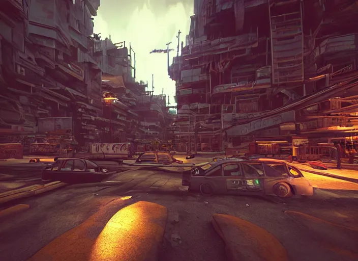Prompt: “ diesel punk city, first person view, fps, unreal engine, octane render ”