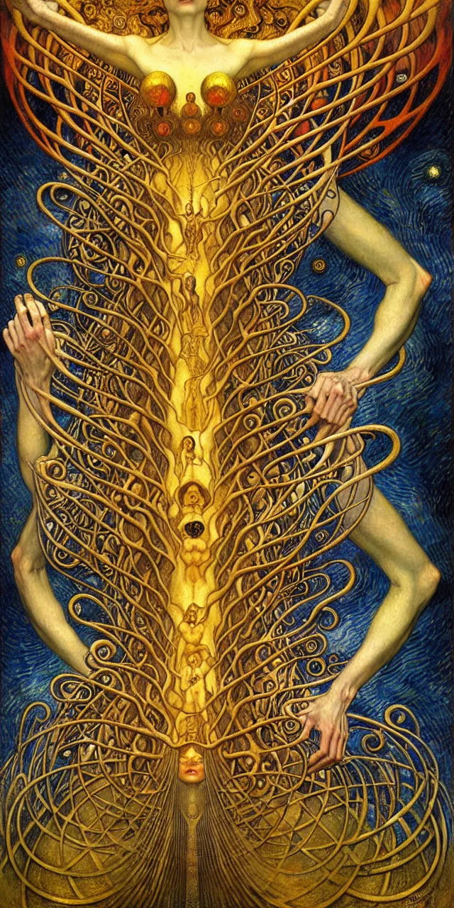 Image similar to Divine Chaos Engine by Karol Bak, Jean Delville, William Blake, Gustav Klimt, and Vincent Van Gogh, symbolist, visionary