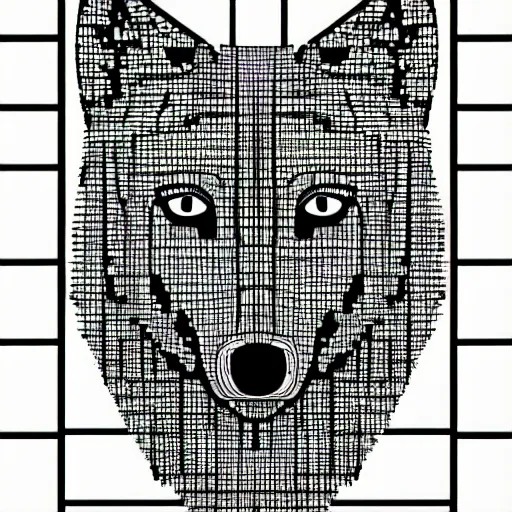 Prompt: a wolf portrait with only circuit line and dot component, Minimalism, Cubism