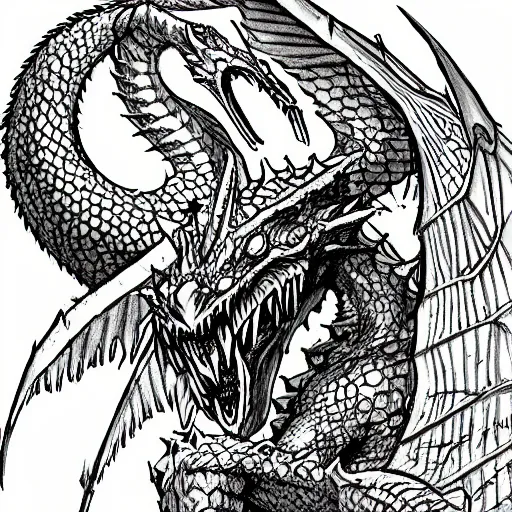 Prompt: old school dungeon & dragon art of a dragon, osr