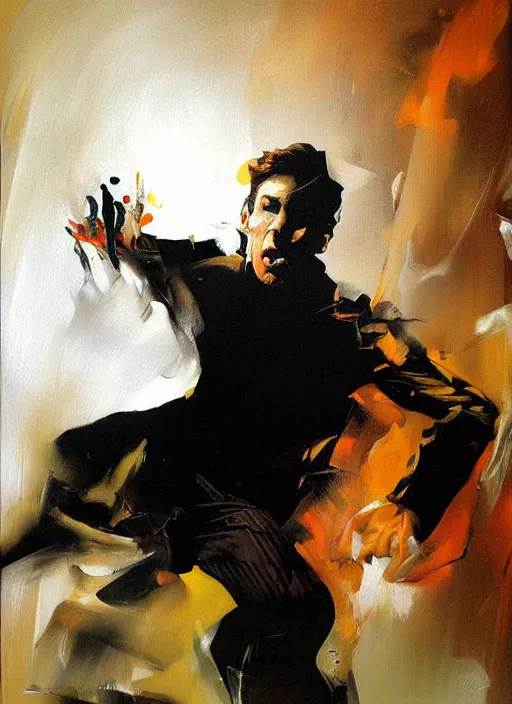 Image similar to jerma 9 8 5 sus, painting by phil hale, fransico goya,'action lines '!!!, graphic style, visible brushstrokes, motion blur, blurry, visible paint texture, crisp hd image