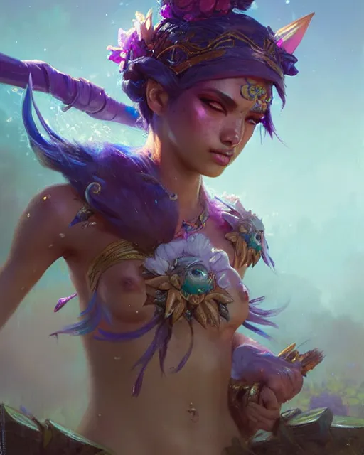 Image similar to neeko from league of legends, character portrait, concept art, intricate details, highly detailed by greg rutkowski, gaston bussiere, craig mullins, simon bisley