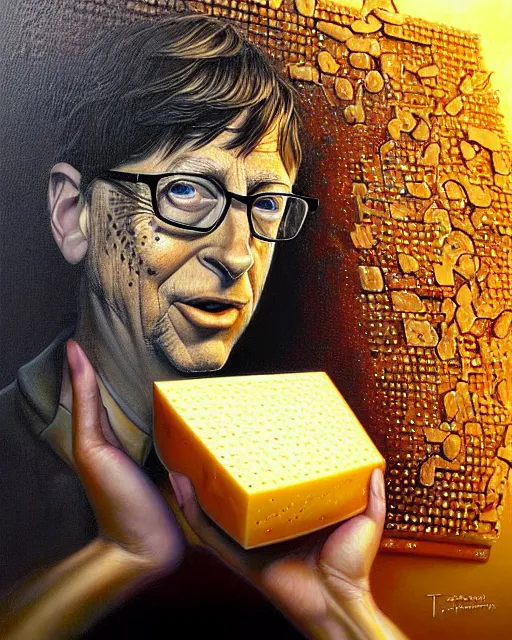 Image similar to detailed portrait of bill gates cheese!! grater!!! shredded by tomasz alen kopera and peter mohrbacher and johanna martine! and margaret keane! coherent luminescent