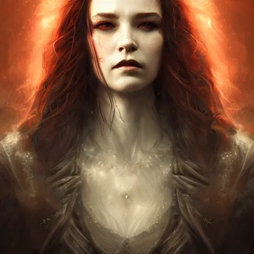 Image similar to Majestic and regal portrait of a female vampire, intricate, epic, elegant, menacing, fantasy, highly detailed, digital painting, hard focus, beautiful volumetric lighting, epic light, ultra detailed, by Leesha Hannigan, Ross Tran, Thierry Doizon, Kai Carpenter, Ignacio Fernández Ríos