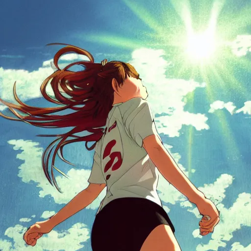 Prompt: a girl is running, sport clothing, anime style, long hair, hair down, symmetrical facial features, from yowamushi pedal, hyper realistic, octane, rule of thirds, extreme detail, detailed drawing, trending pixiv, realistic lighting, by alphonse mucha, greg rutkowski, sharp focus, backlit, high budget show, realistic anatomy