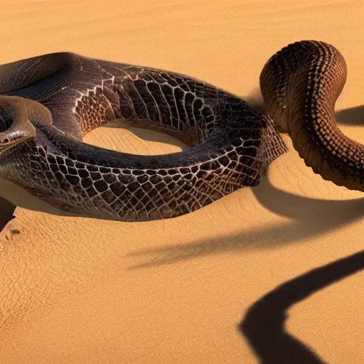 Image similar to still from dune ( 2 0 2 2 ) by denis villeneuve attack of a giant snake