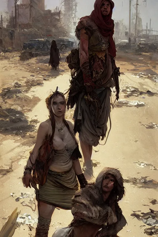 Image similar to a full body portrait of a beautiful post apocalyptic offworld butchers district bedouin blind pulp fiction scarlet wild rogue barbarian leper begging by the roadside, intricate, elegant, highly detailed, digital painting, artstation, concept art, smooth, sharp focus, illustration, art by krenz cushart and artem demura and alphonse mucha