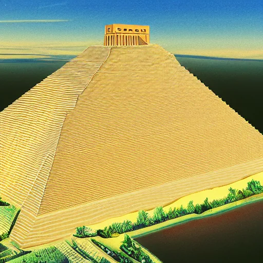 Image similar to a beautiful landscape of a ziggurat, photorealist, 4 k