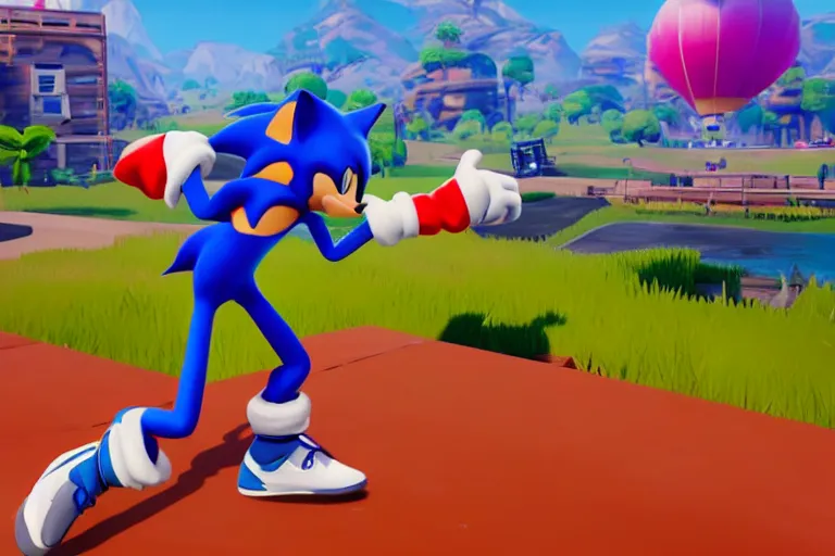 Image similar to sonic dancing in fortnite, gameplay