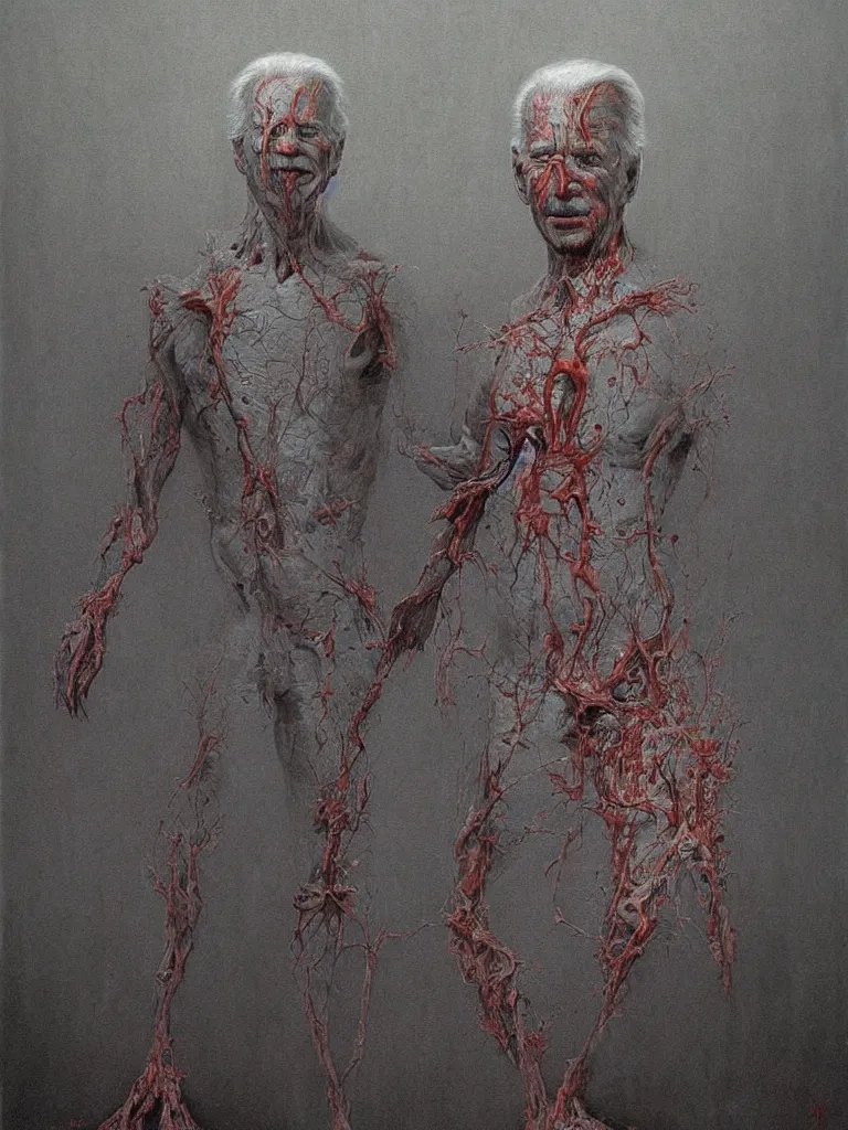 Prompt: Joe Biden full body portrait, body horror, painting by Zdzislaw Beksinski