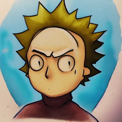 Prompt: morty from rick and morty color charcoal sketch artstation deviant art yoshida watercolor