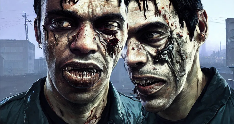 Image similar to highly detailed portrait black police officer zombie in gta v, angry and rotting, stephen bliss, unreal engine, fantasy art by greg rutkowski, loish, rhads, ferdinand knab, makoto shinkai and lois van baarle, ilya kuvshinov, rossdraws, tom bagshaw, global illumination, detailed and intricate environment